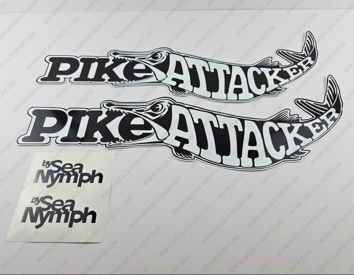 Pike Attacker By Sea Nymph 1985 Boat Logo Decal Set of 2 x 25"
